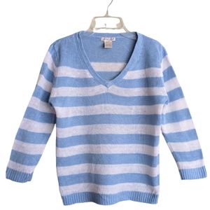 Avalin Sweater Blue White Stripes Linen V-neck Nautical Size Small